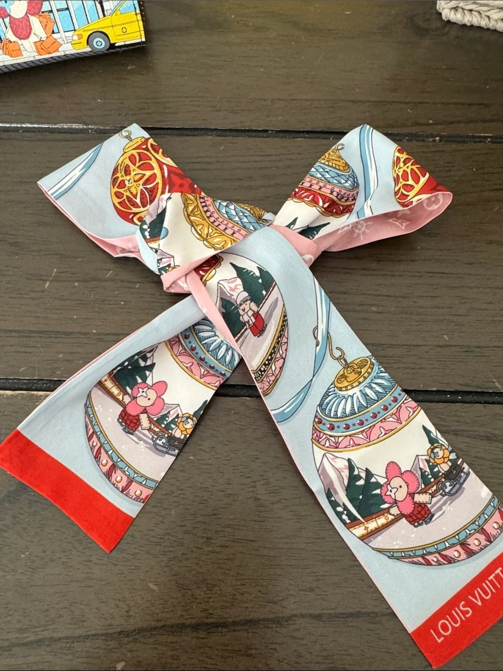 Pink, Light Blue & Red Silk Twilly Scarf